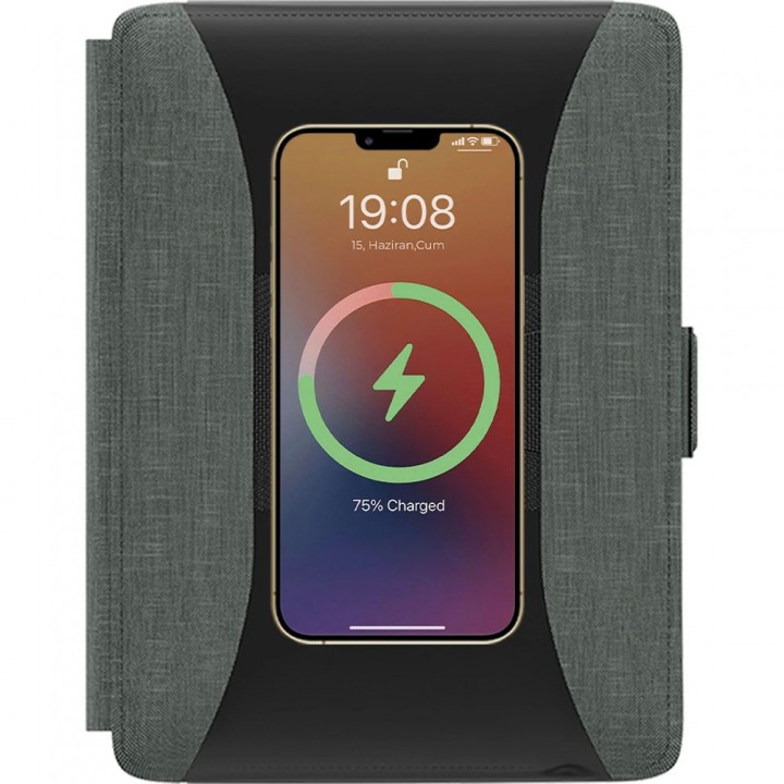 A5 Füme PU Deri 6500 mAh Powerbank Organizer Defter Seti